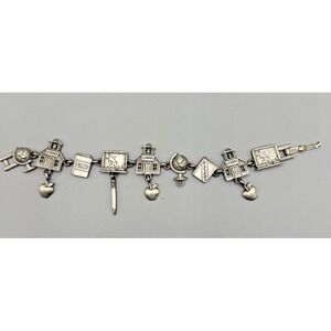 JJ Jonette Jewelry Charm Bracelet Silver Tone Teacher School Chalkboard Globe